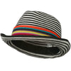 Women's Striped Design Fedora Hat with Multi-Color Band