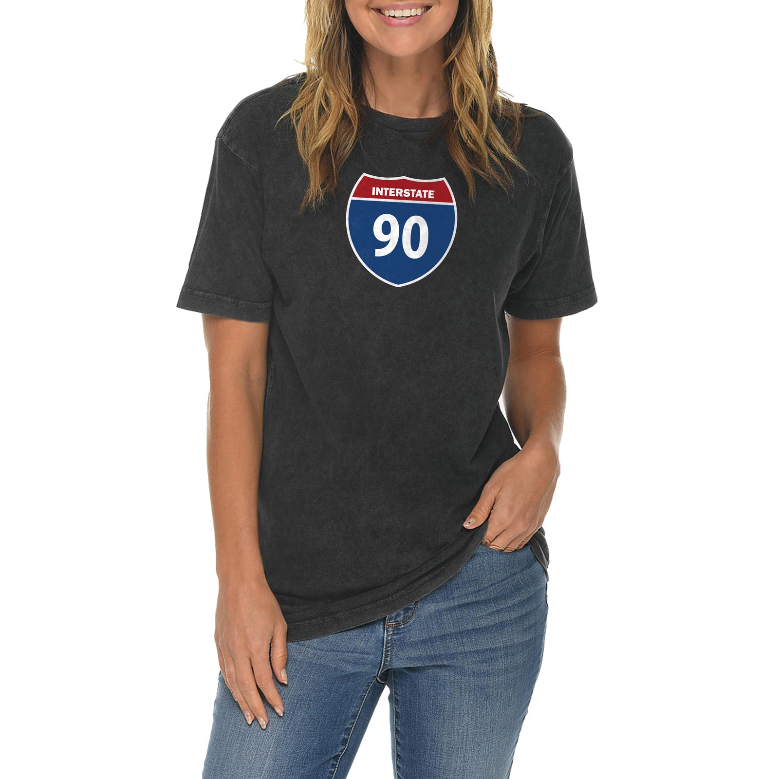 Interstate Highway 90 Graphic Design Vintage Crewneck Tee | City 