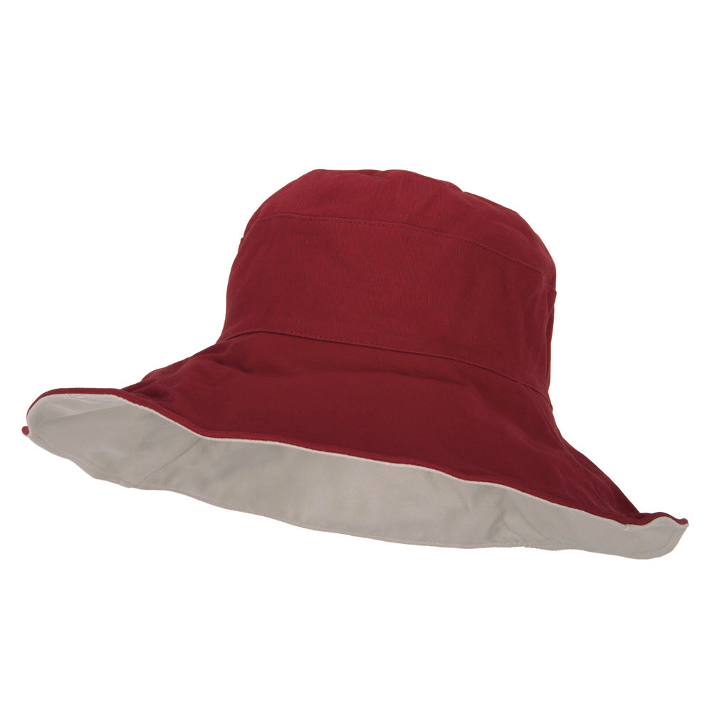 Women's Large Brim Reversible Cotton Canvas Bucket Hat, Red Beige / One Size
