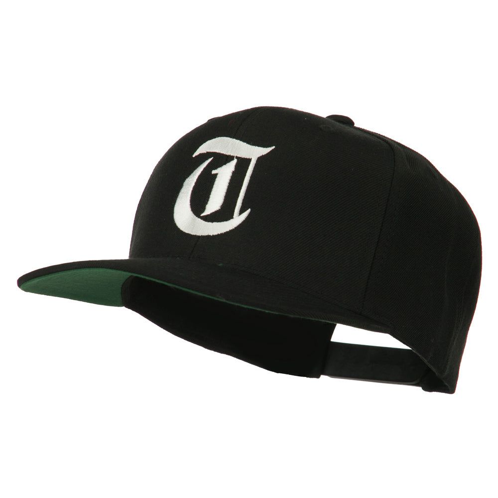 Old English E Embroidered Flat Bill Snapback Cap – Black Wool Blend Classic