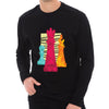 Chess Pieces with Textured Background Graphic Long Sleeve Crewneck Tee - Black XS
