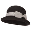 Women's Wool Felt Herringbone Design Ribbon Accented Rolled Up Brim Bucket Hat