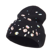 Stones Accented Cuff Long Beanie