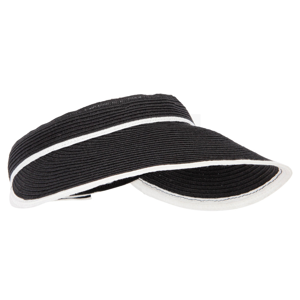 Two Tone Wide Brim Straw Visor with Contrasting Color Edge, Black / One Size