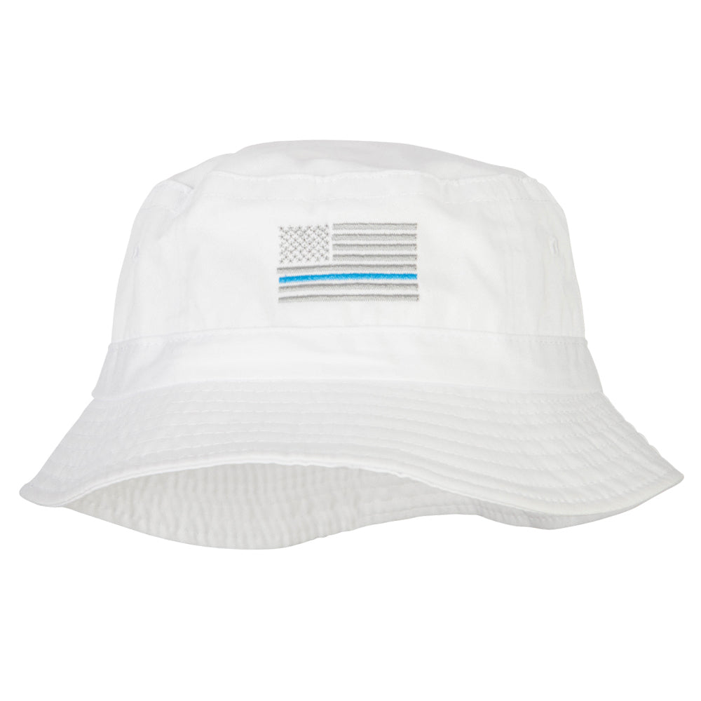 Thin Blue Line USA Flag Embroidered Bucket Hat, White / One Size