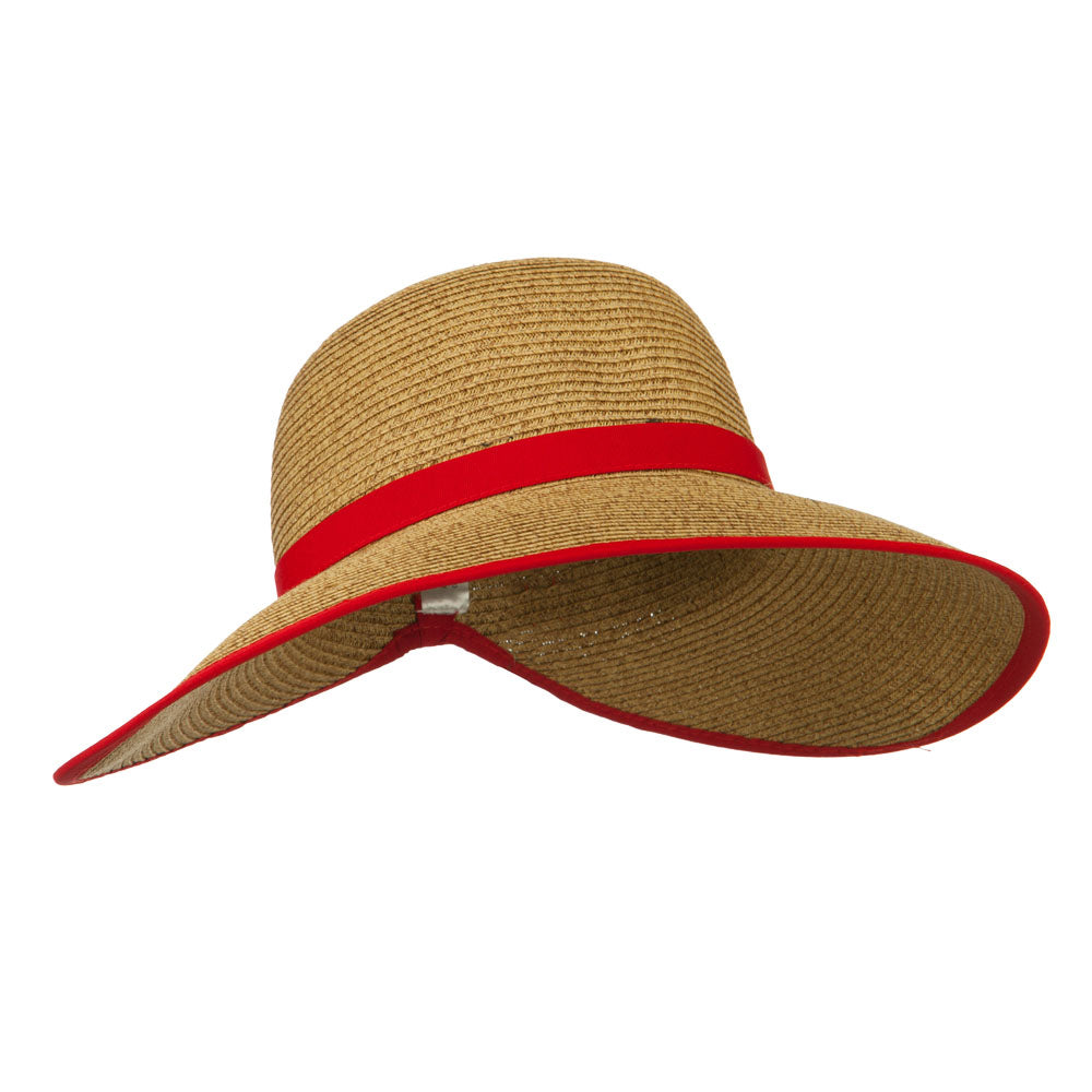 UPF 50+ Gardening Hat with Ribbon Trim Accent - Red OSFM