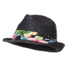 Wheat Braid Floral Band Straw Fedora